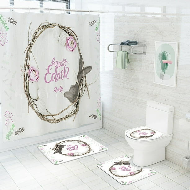 Colorful Eggs Easter Bunny Polyester Fabric Shower Curtain Set Bathroom 12 Hooks Colorful Eggs Easter Bunny Polyester Fabric Shower Curtain Set Bathroom 12 Hooks